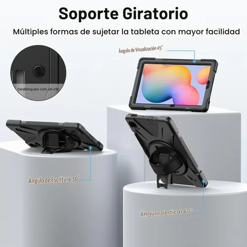 Vista 4 de Gerutek Funda para Samsung Galaxy Tab S6 Lite de 10.4 pulgadas 2024/2022/2020, funda protectora de cuerpo completo con protector de pantalla Negro