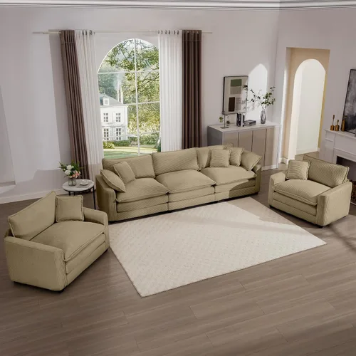 Vista 27 de Juego de sofá de 2 piezas de gran tamaño para sala de estar, sofá biplaza y sofá individual, asiento modular modular profundo de pana cómodos sofás