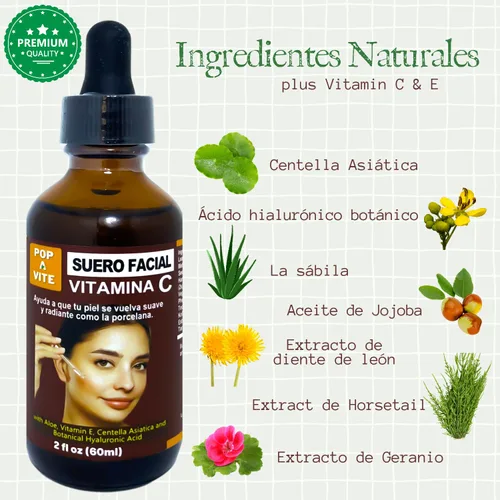 Vista 4 de Sérum Facial Renovador con Ácido Hialurónico Hidratante Antiarrugas, Iluminador y Unificador de Tono Tratamientos anti-edad Vitamina C Cuidado
