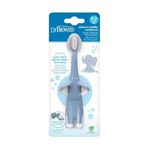 Vista 15 de Dr. Brown's Cepillo de dientes para bebés y niños pequeños, elefante, azul, 0-3 años
