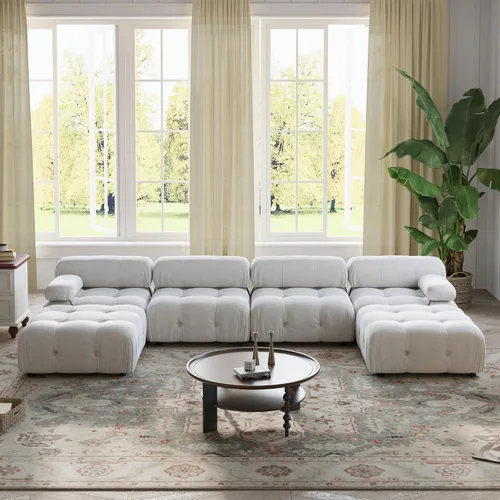 Vista 16 de WJShome Sofá modular modular de 103.95 pulgadas, sofá convertible de terciopelo de 3 plazas minimalista para sala de estar, sofá moderno y grande