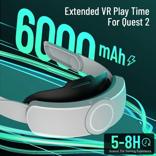 Vista 2 de Head Strap for Oculus Quest 2 Accessories with 6000mah Rechargeable Battery Pack, Okaycat Flip-Adjustable Elite Strap for Meta Quest 2 Balance and