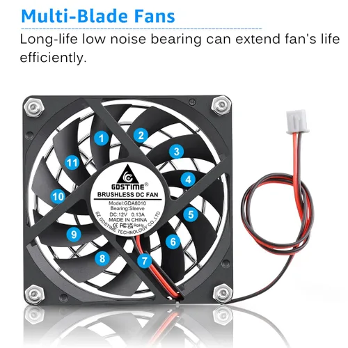 Vista 7 de GDSTIME Ultra delgado 3.150 in x 3.150 in x 0.394 in 12V PC sin escobillas DC ventilador de enfriamiento 2pin para impresora 3D fuente