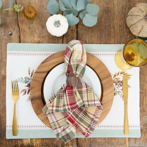 Vista 4 de DII - Decoración de mesa de otoño con diseño de cuadros Give Thanks, manteles de mesa para otoño y acción de gracias, juego de servilletas