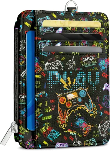 Vista 25 de Cartera delgada para mujer - Soporte para tarjetas de crédito con bloqueo RFID, cartera de piel sintética con ventana de identificación y bolsillo