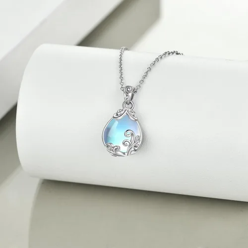 Vista 5 de POPLYKE Collar con colgante de lágrima de filigrana de plata de ley, joyería de cristal para mujer