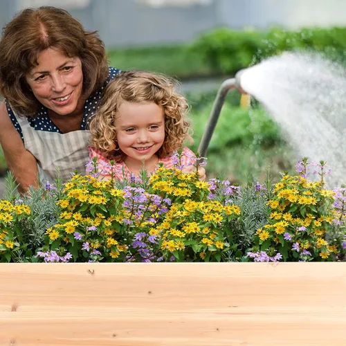 Vista 4 de Cama de jardín elevada con ruedas – Camas elevadas elevadas con almacenamiento, macetas de jardín de madera para regalo de jardinería para madre