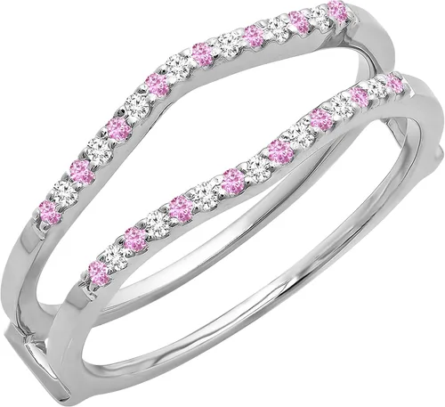 Vista 7 de Dazzlingrock Collection Anillo de protección redondo alternativo de zafiro rosa y diamante blanco para mujer en oro macizo de 10 quilates