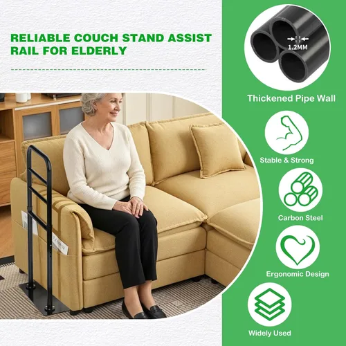 Vista 5 de Soporte de sofá ajustable para ancianos, riel de asistencia para sofá y silla, riel de asistencia de soporte de metal resistente. Adecuado