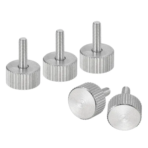 Vista 10 de uxcell M3x6mm Tornillos de pulgar moleteados, 5 piezas de acero inoxidable 304, cabeza plana moleteada, tornillos de pulgar roscados completamente