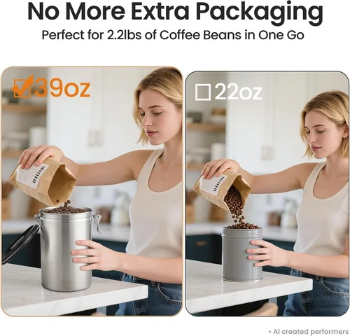 Vista 12 de Veken - Recipiente hermético para café de acero inoxidable, contenedor de almacenamiento de alimentos para la cocina con registro de fecha y cuchara
