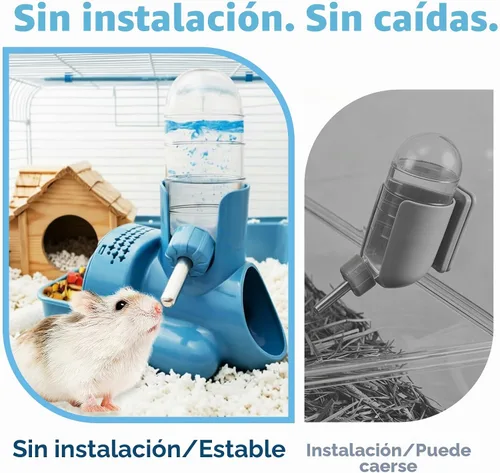 Vista 4 de VANNON Botella de agua para hámster 3 en 1 sin goteo, botella de agua para animales pequeños, dispensador automático de botellas con base