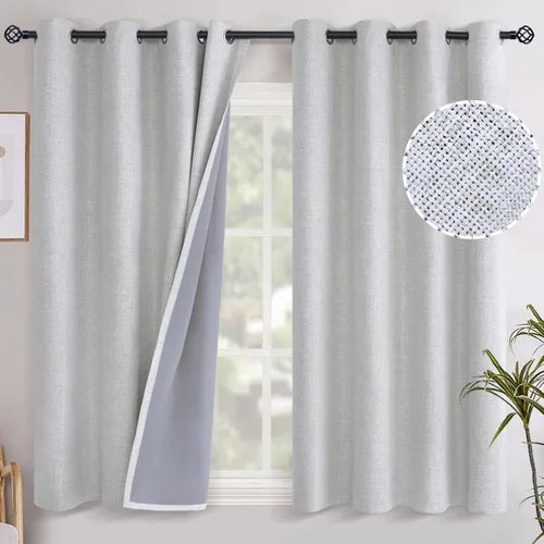 Vista 110 de YoungsTex - Cortinas opacas de lino para dormitorio, oscurecimiento de la habitación, cortinas con textura de lino, paneles con aislamiento térmico