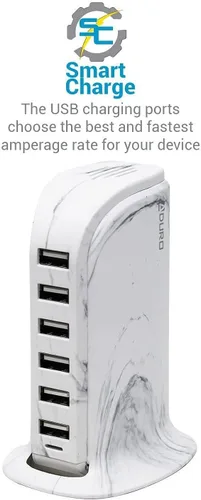 Vista 4 de Aduro Estación de carga de escritorio USB de 40 W, 6 puertos, cargador de pared para iPhone, iPad, tabletas, teléfonos inteligentes con flujo