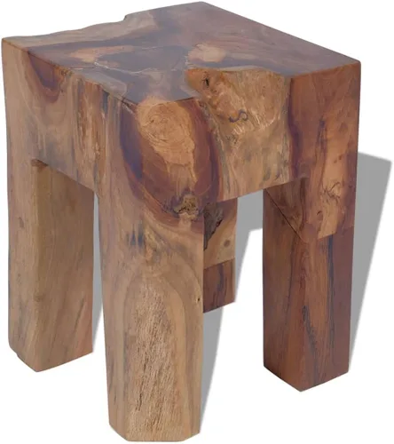 Vista 11 de Taburete de madera maciza de teca y resina, taburete de tocón de árbol con borde vivo, mesa auxiliar de borde natural, soporte para plantas, mesita