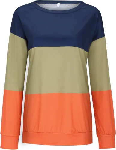 Vista 3 de Handyulong Sudaderas para mujer, sudadera casual de manga larga con cuello redondo y estampado a rayas