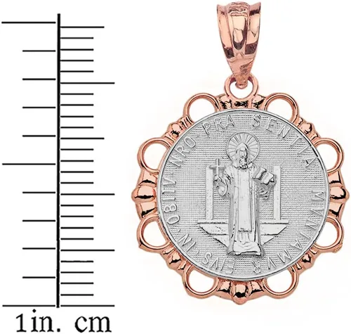 Vista 2 de Collar redondo Medalla de San Benito San Benito en dos tonos de oro rosa de 14 quilates