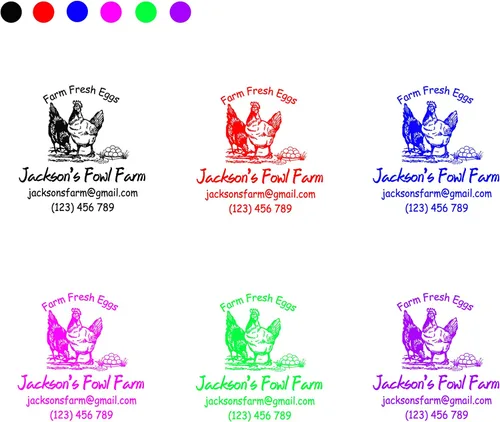 Vista 5 de Hen Stamp Farm Fresh Eggs Design Business Stamper Ronda Personalizada Sellos de goma autoentintados