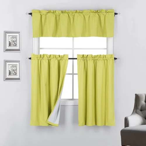 Vista 15 de Rooney - Juego de 3 cortinas opacas con respaldo térmico para ventana de cocina (negro)