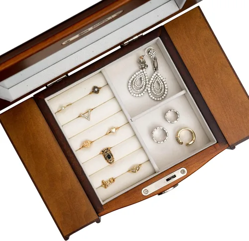 Vista 8 de Rowling Joyero grande de madera, aretes, collar, pulseras, organizador de 6 cajones M10 (marrón)
