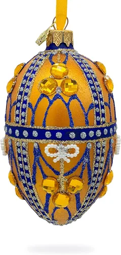 Vista 6 de Golden Jewels - Adorno de huevo de cristal de 4 pulgadas Hand Painted in Ukraine, German Glass, Italian Paints, Hanging Ribbon, Gift Tag, Gift