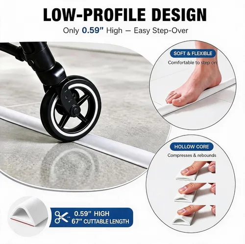 Vista 4 de Protector de agua de ducha, 67 pulgadas de silicona para umbral de ducha, barrera flexible autoadhesiva para ducha