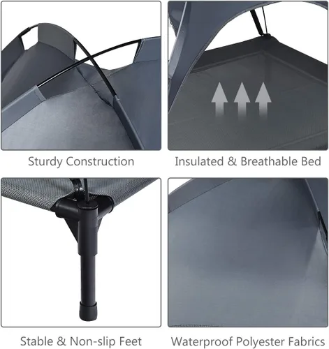 Vista 13 de Giantex Cama elevada para perros con toldo extraíble, cuna elevada portátil para mascotas, cama refrescante para perros para camping, playa, césped