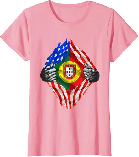 Vista 15 de Camiseta de bandera de Estados Unidos con diseño de raíces portuguesas, Negro, S