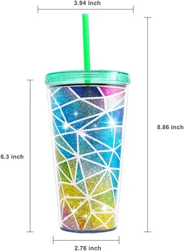 Vista 5 de Vaso de acrílico con aislamiento de doble pared con tapa y pajilla, 22 oz / 22.0 fl oz (colorido)
