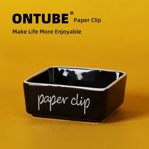 Vista 7 de ONTUBE Soportes de clip de papel de cerámica para escritorio, 3.3 pulgadas, color negro