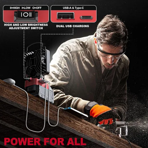 Vista 4 de MtiolHig Luz de trabajo LED inalámbrica compatible con batería Milwaukee de 18 V - Luz de construcción de inundación portátil de emergencia