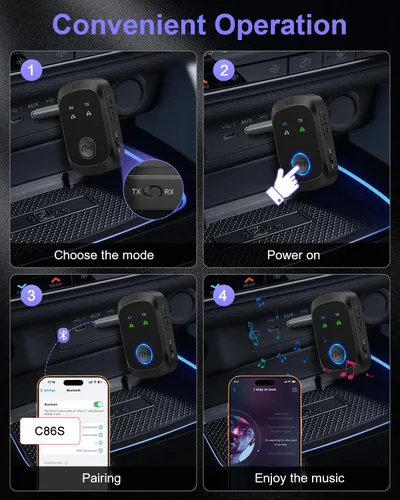 Vista 13 de Receptor transmisor Bluetooth 5.4, adaptador de audio inalámbrico 2 en 1 compatible con 2 auriculares, llamadas manos libres, 11.5H RX/10H TX