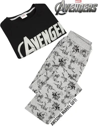 Vista 2 de The Avengers - Conjunto de pijama y camiseta para hombre con logotipo de Marvel, Negro