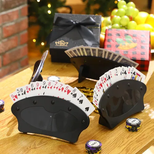 Vista 7 de Shappy Paquete de 4 tarjeteros para niños y adultos, manos libres, para noches familiares, fiestas de juego de póquer de canasta (negro)