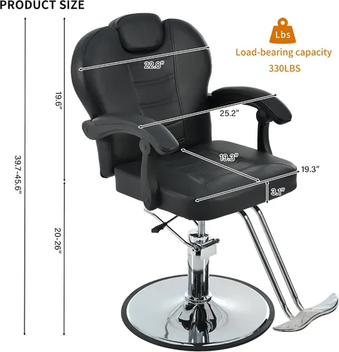 Vista 3 de Merax Silla de peluquería reclinable hidráulica para peluquería con asiento 20% más ancho y bomba hidráulica resistente, equipo de belleza mejorado