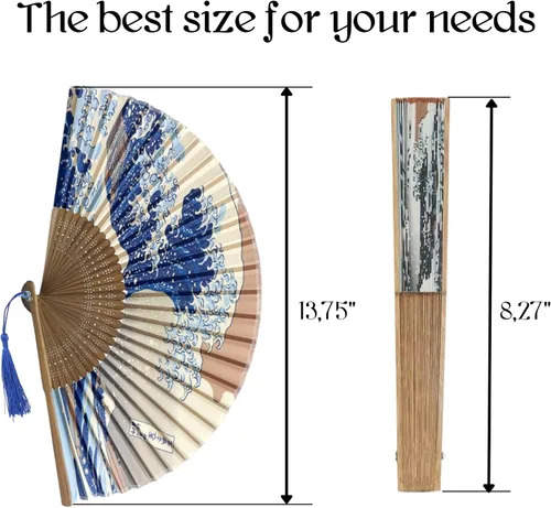 Vista 2 de Ventilador de mano plegable para mujer, de madera, plegable, de bambú, para mujer, accesorios de seda de papel plegable para bodas, decoración china