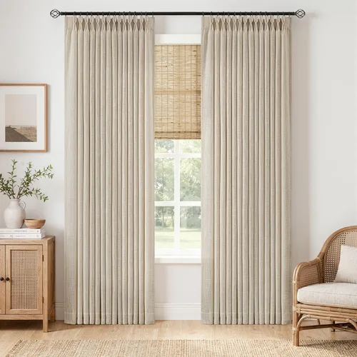 Vista 45 de MIULEE Cortinas de lino gruesas con pinzas plegadas de 96 pulgadas de largo, 2 paneles para sala de estar y dormitorio, cortinas de ventana Natural