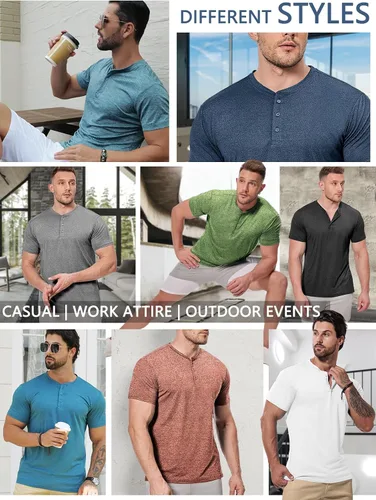 Vista 5 de Camiseta Henley para hombre, de 3 botones, ajustada, de secado rápido, manga larga, ligera, casual, básica, Gris