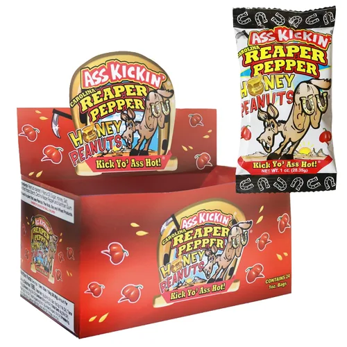 Vista 10 de ASS KICKIN' Chipotle - Cacahuetes picantes tostados con miel – Paquete de 24 unidades de 1 onza – El mejor regalo gourmet picante