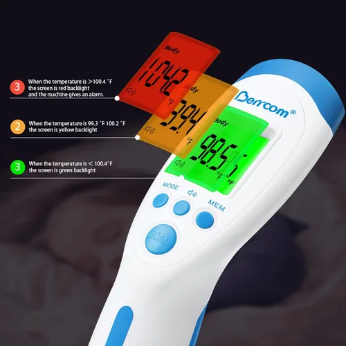 Vista 2 de Berrcom - Termómetro infrarrojo sin contacto para la frente para adultos y niños, termómetros digitales de fiebre 3 en 1 con pantalla LCD y alerta