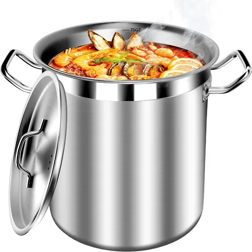 Vista 10 de STOCKPOT Olla de cocina, olla de acero inoxidable, olla de sopa con tapa de vidrio, ollas de inducción - 6 cuartos