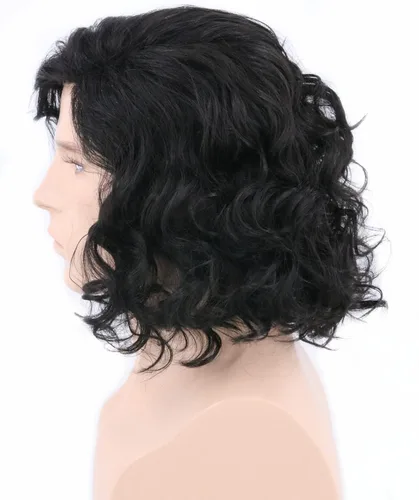 Vista 2 de Lucoacos Peluca rizada ondulada corta negra para hombre, peluca de disfraz de cosplay de Halloween