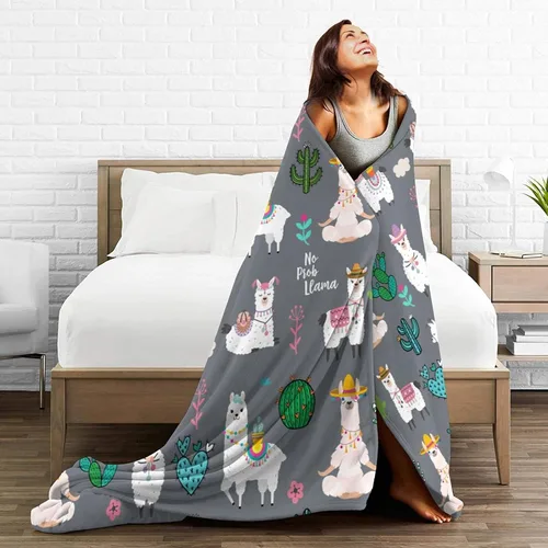 Vista 5 de Manta de franela suave y cálida con diseño de llama alpaca, manta de cama de franela de forro polar, regalo para niños, niñas, adultos o silla