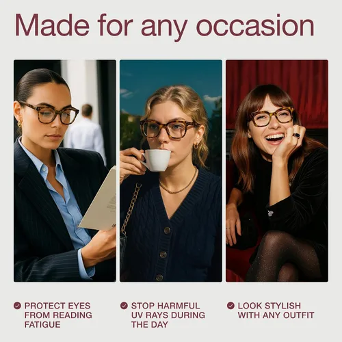 Vista 4 de miyya Lentes de lectura elegantes para mujer, anteojos de tramposos, lectores de luz azul de gran tamaño, anteojos de ojos de moda