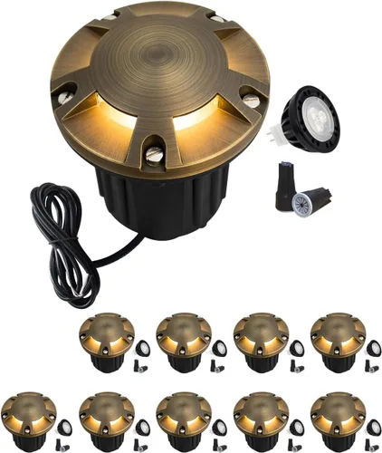 Vista 30 de MALORY Luces de Paisaje de Bajo Voltaje, (4.6''A) Cubierta Superior de Latón 12V Luces Empotradas en el Suelo para Exteriores, Iluminación LED