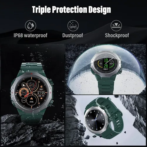 Vista 6 de Relojes inteligentes militares para hombres (respuesta/hacer llamadas), reloj de fitness HD de 1.39 pulgadas, monitor de sueño de frecuencia