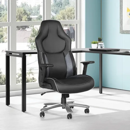 Vista 2 de OSP Home Furnishings Serie ECH - Silla de juegos de cuero regenerado grande y alta para hasta 350 libras con brazos abatibles ajustables en altura