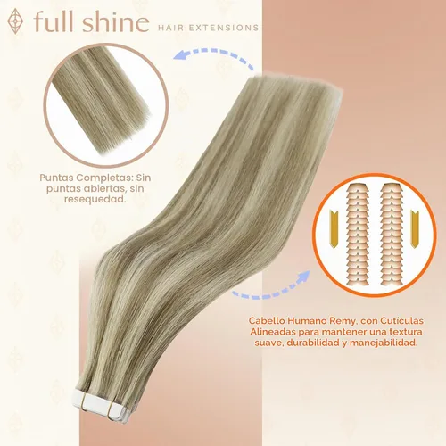 Vista 2 de Full Shine - Extensiones de cabello humano con cinta, mezcla de rubio desierto, 20 pulgadas