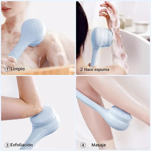 Vista 2 de Cepillo corporal eléctrico para la espalda, con esponja para la ducha, impermeable, mango largo doble, cepillo corporal con alimentación eléctrica