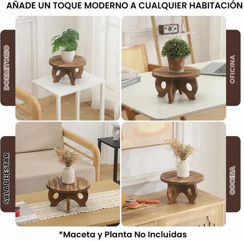 Vista 4 de Soporte para Plantas de Interior de Madera Taburete para Plantas Redondo Elevadores de Soporte para Decoración Soporte de Pedestal para Plantas
